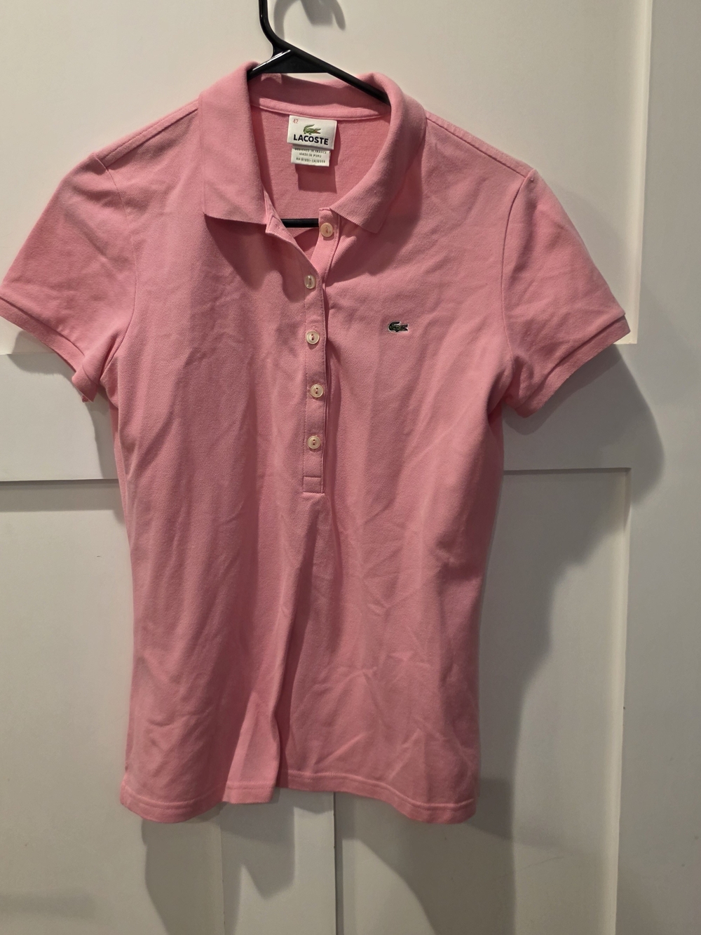 Lacoste Women's Pink Polo Shirt Y2K Preppy Fitted Size 42/ 10 Large Baby tee